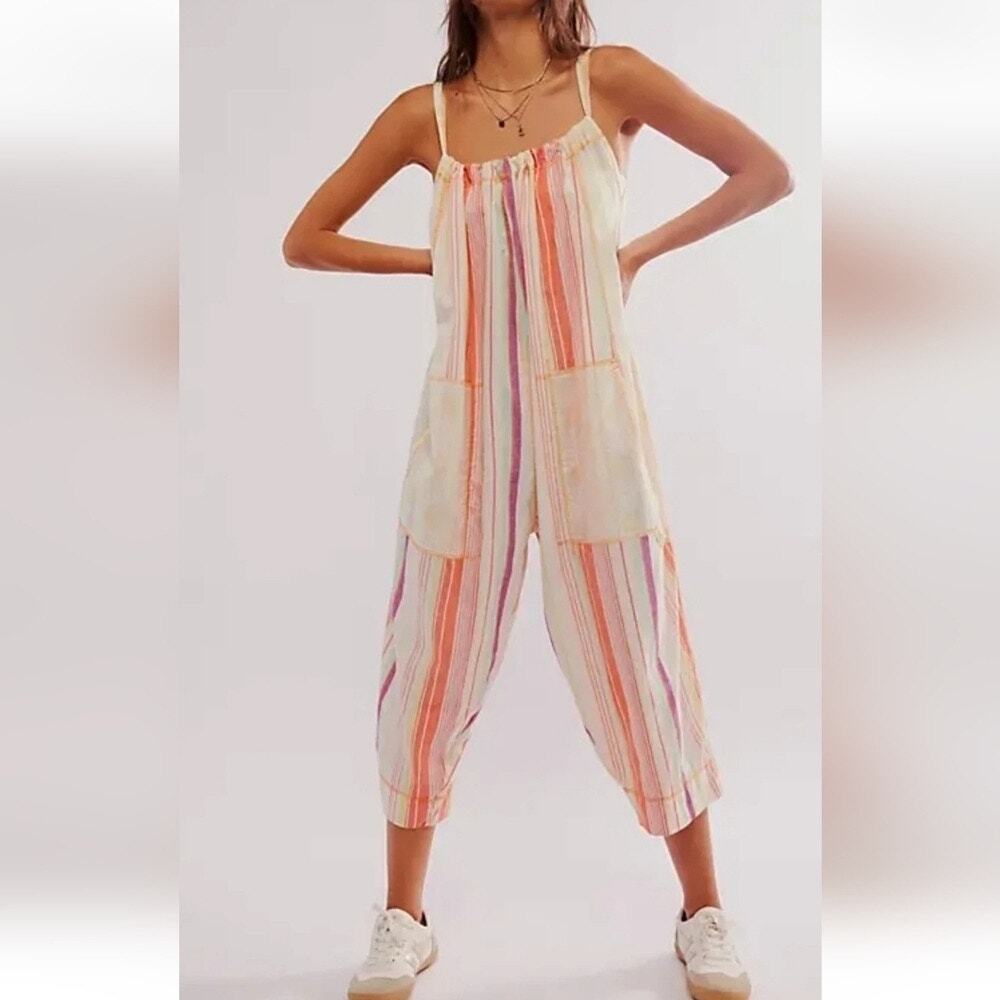 Striped Cream Multi-Color Lightweight Jumpsuit